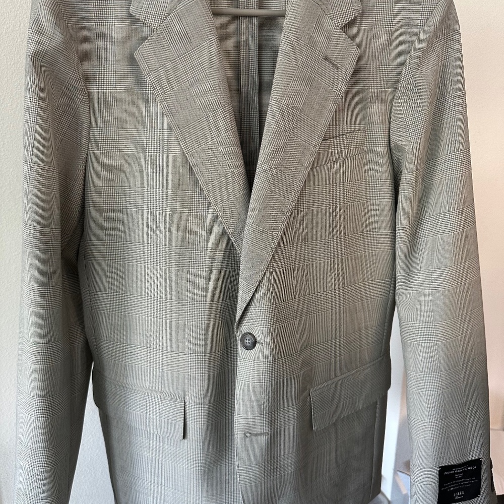 J. Crew Light Grey Plaid Italian Wool Sportcoat Suit Separate 36R